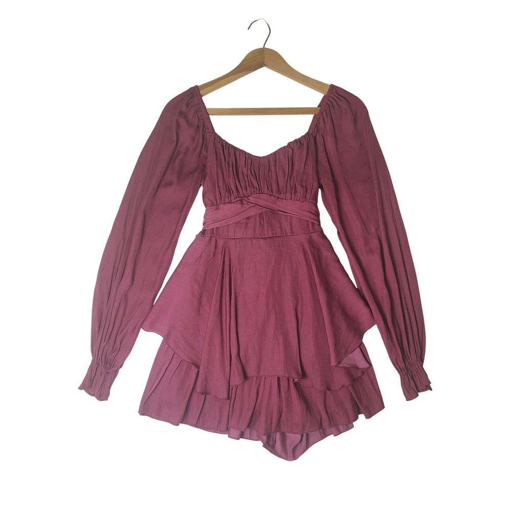 Allison & Kelly Romper XS Burgundy Tier Ruffle Long Sleeve Cottagecore Romantic